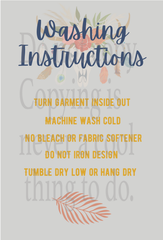 Boho Skull Washing Instructions Digital Download