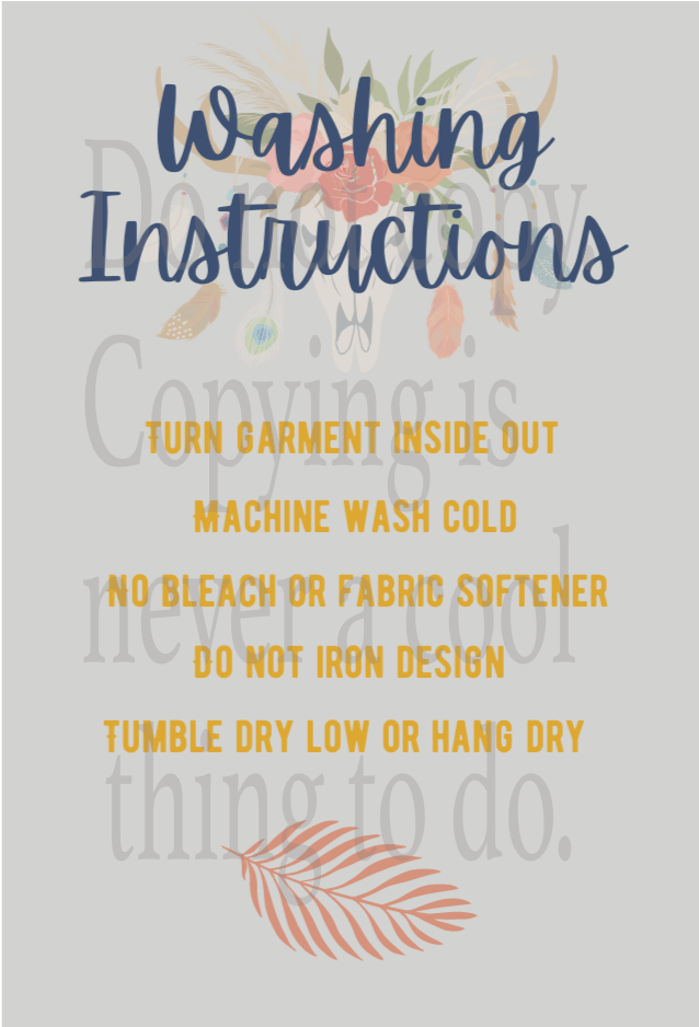 Boho Skull Washing Instructions Digital Download