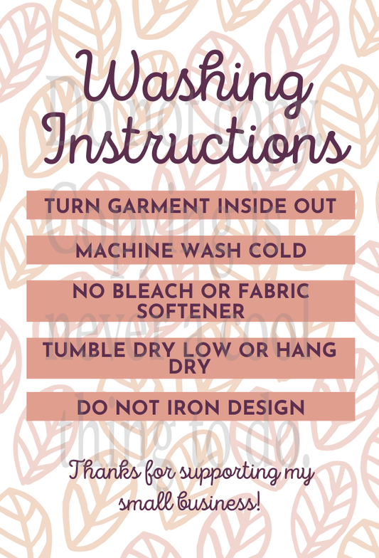 Burgundy Leaf Washing Instructions Digital Download