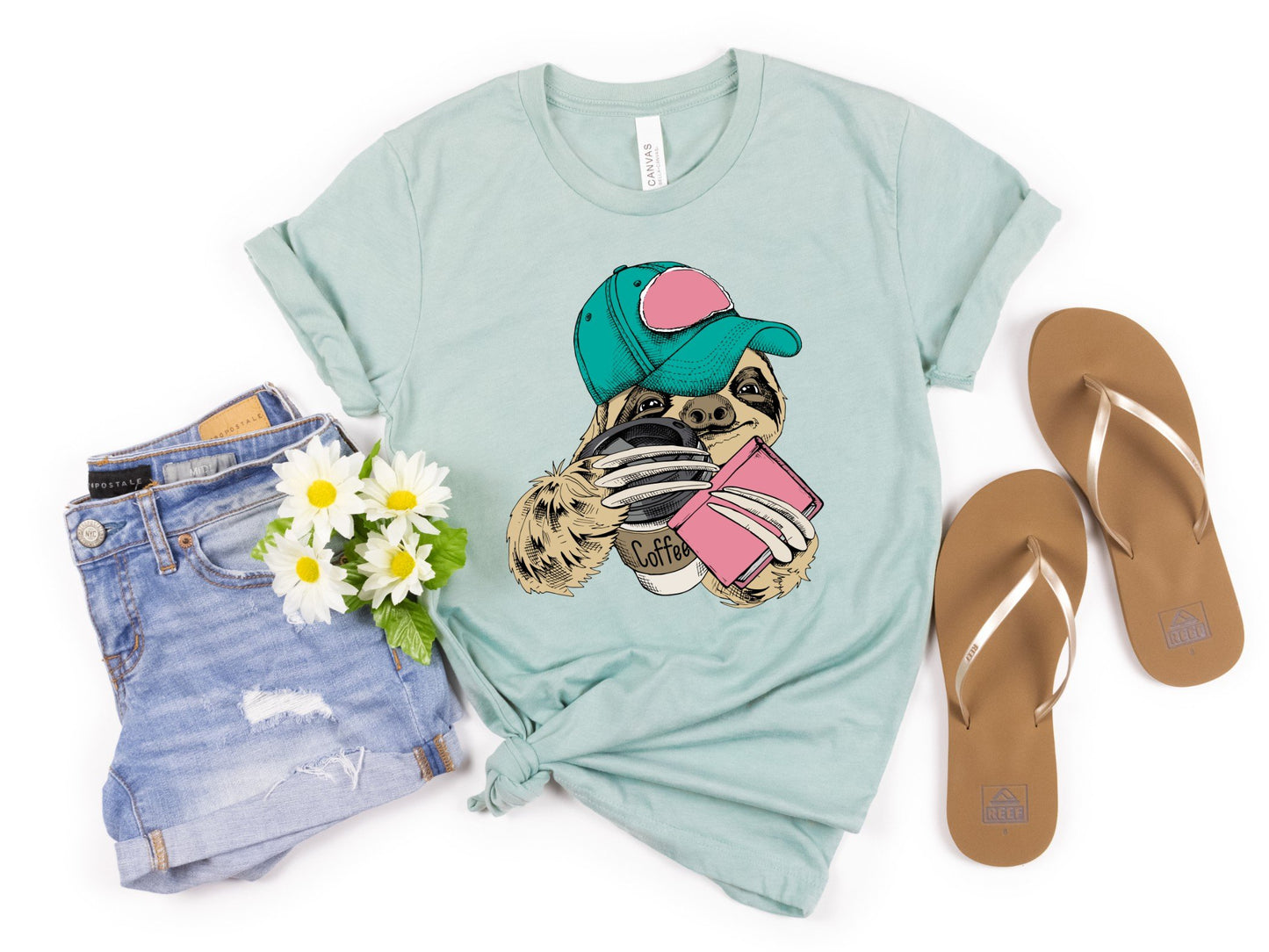 Summer Sloth with Book HTV Transfer