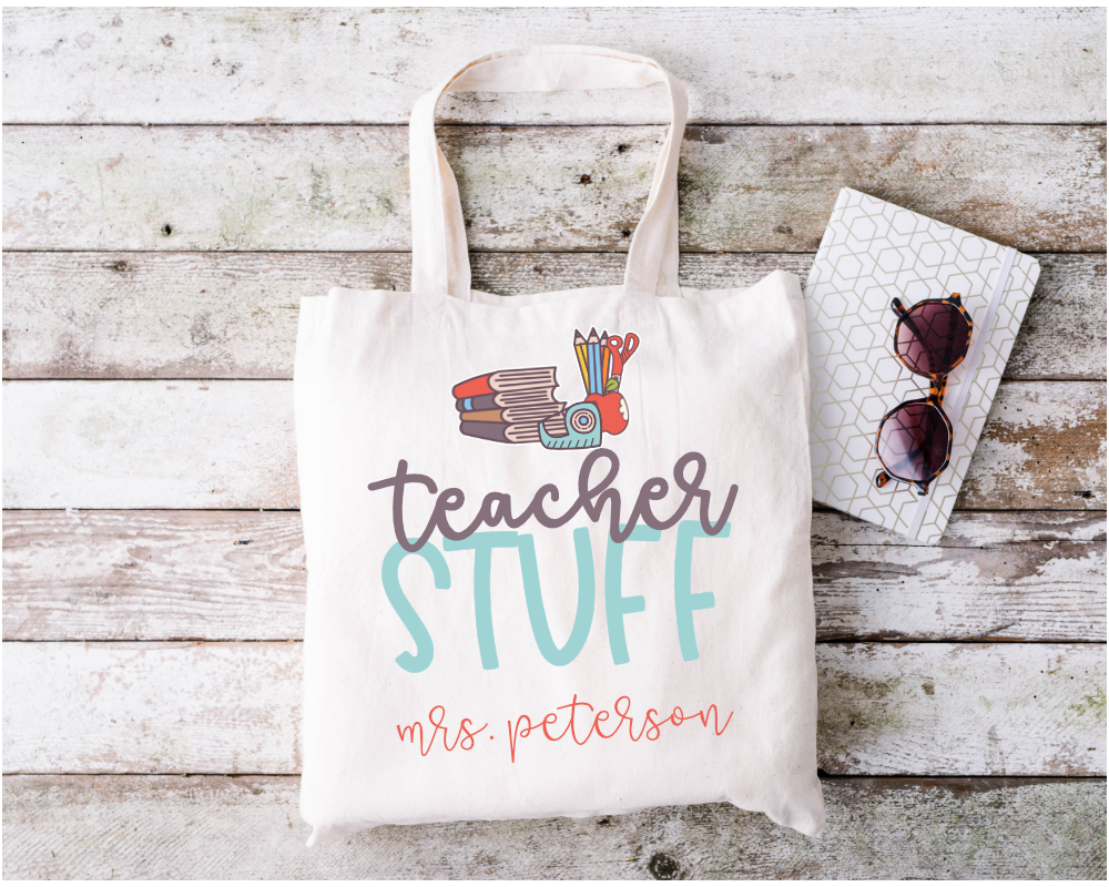 Teacher Stuff Personalized Teacher Transfer for Light Tote