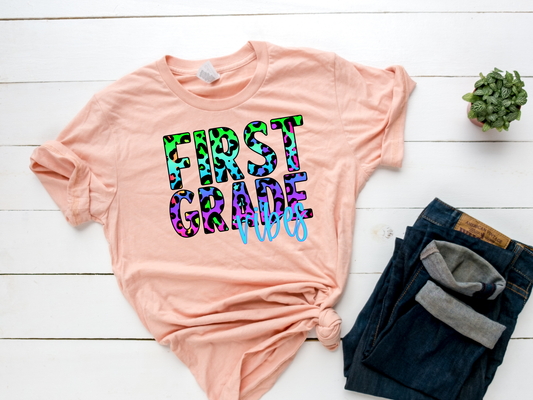 First Grade Vibes HTV Transfer Colorful Leopard