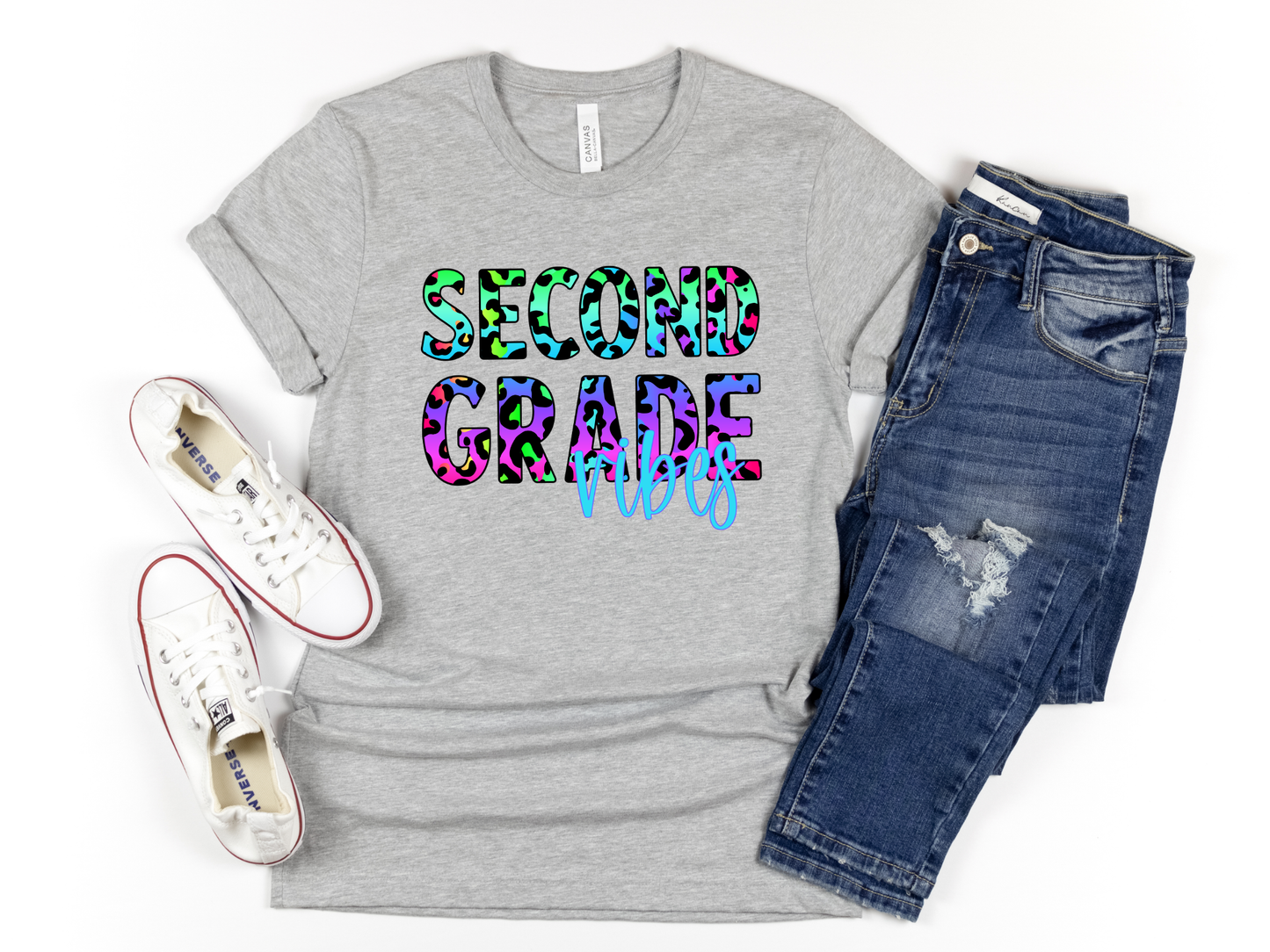 Second Grade Vibes Transfer Colorful Leopard