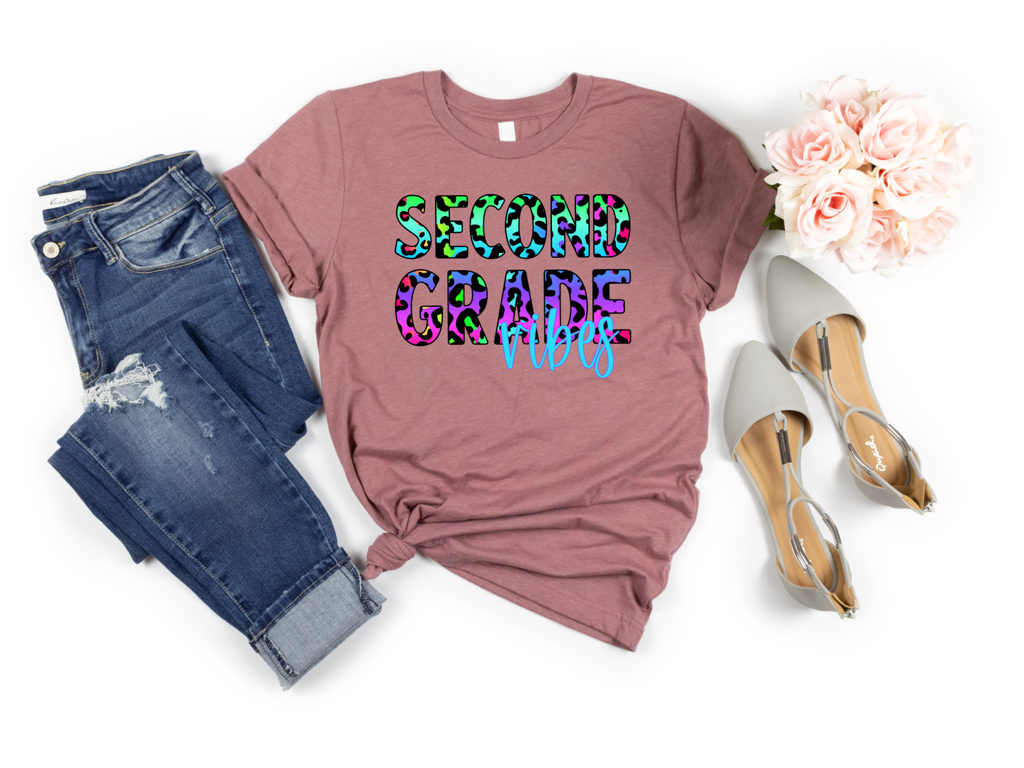 Second Grade Vibes Transfer Colorful Leopard