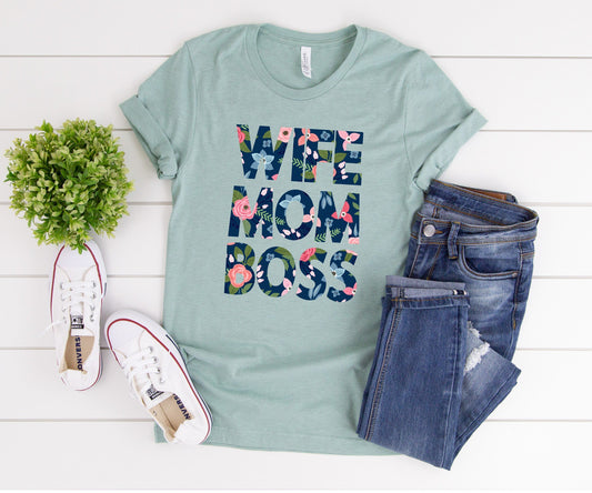 Wife Mom Boss Transfer Full Color HTV