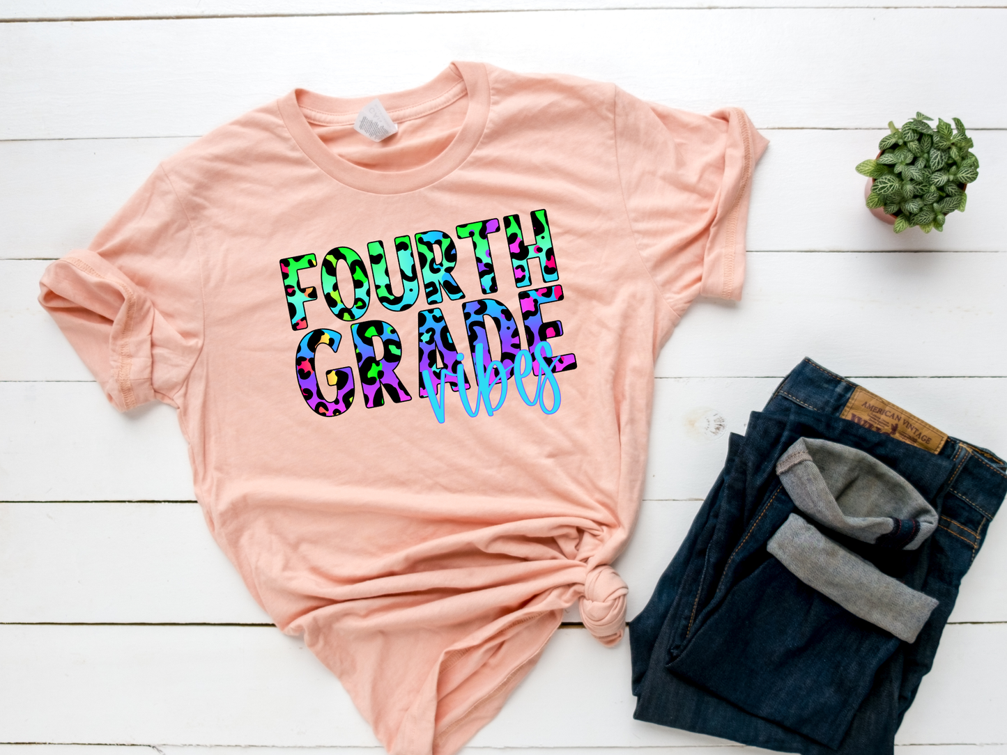 Fourth Grade Vibes HTV Transfer Colorful Leopard
