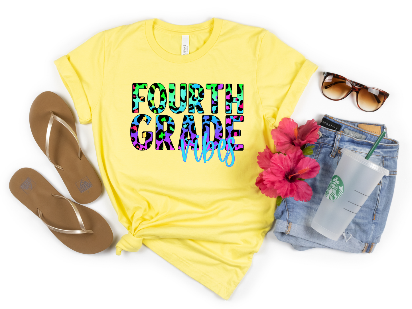 Fourth Grade Vibes HTV Transfer Colorful Leopard